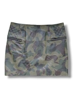 Sam Edelman Camo Green Mini Skirt Faux Leather Fully Lined